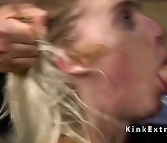 Blonde slave trains deep throat fuck